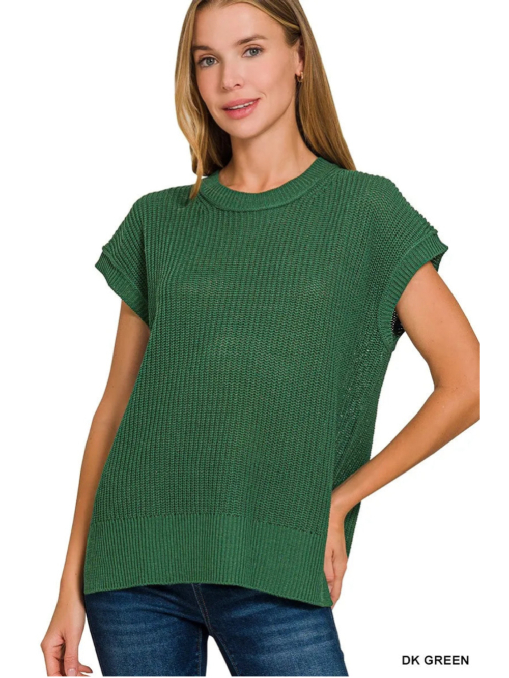 Zenana Kelly Green Crew Neck Short Sleeve Knit Sweater Size S/M (25” PTP) NWT
